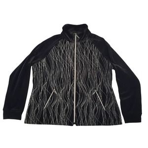 Black Silver Zip Sweater Petite Large Velour Bling NWOT